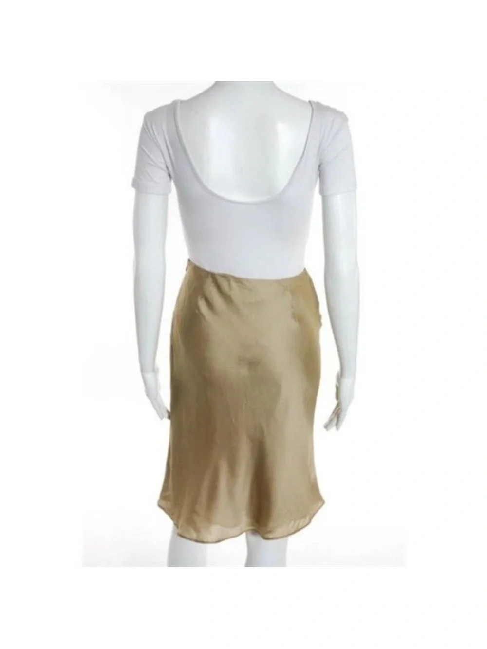 Valentino Beige Gold Silk Zip Knee Length Pencil Trumpet Skirt Size IT 38